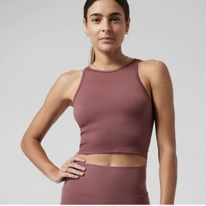 Athleta Aurora High Neck Cropped Tank in Tawny Rose Pink S